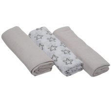 MS13-G: Grey 3 Pack Muslin Squares in Gift Bag